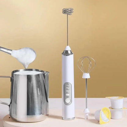 Premium cordless electric milk frother with stainless steel and plastic construction, designed for easy frothing and convenient use.