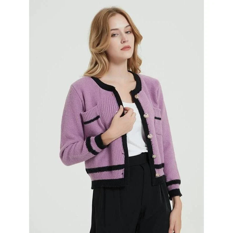 Cozy and Fashionable Purple Knit Cardigan for Women - Warm, Comfortable, and Stylish Outerwear