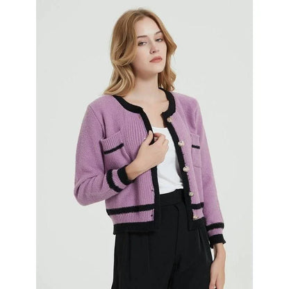 Cozy and Fashionable Purple Knit Cardigan for Women - Warm, Comfortable, and Stylish Outerwear