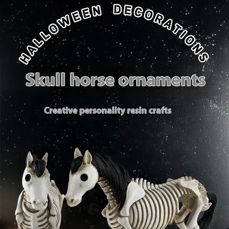 Skeleton Horse Ornament: Detailed resin decoration with a striking skeletal horse design for Halloween decor