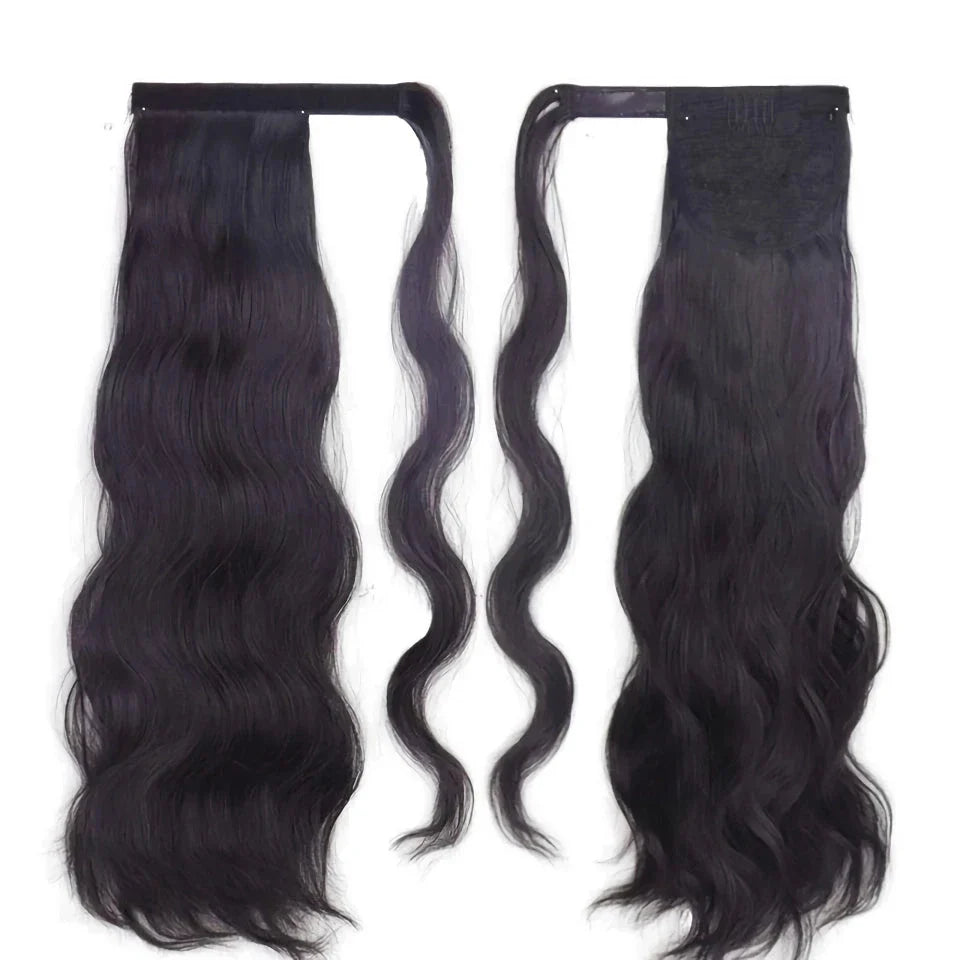 Glamorous blonde wavy clip-in ponytail for a Hollywood-inspired hairstyle