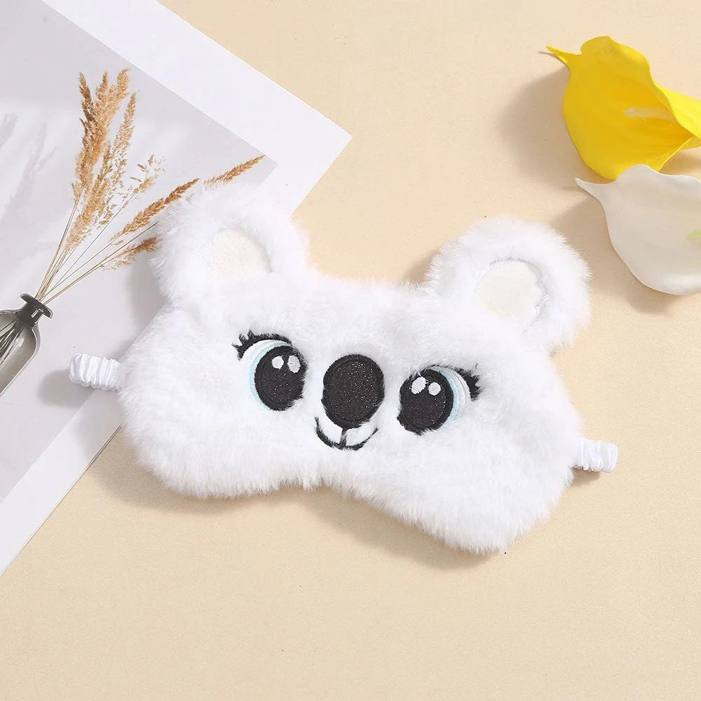 Soft, plush koala-themed sleep mask with adjustable strap for comfortable fit