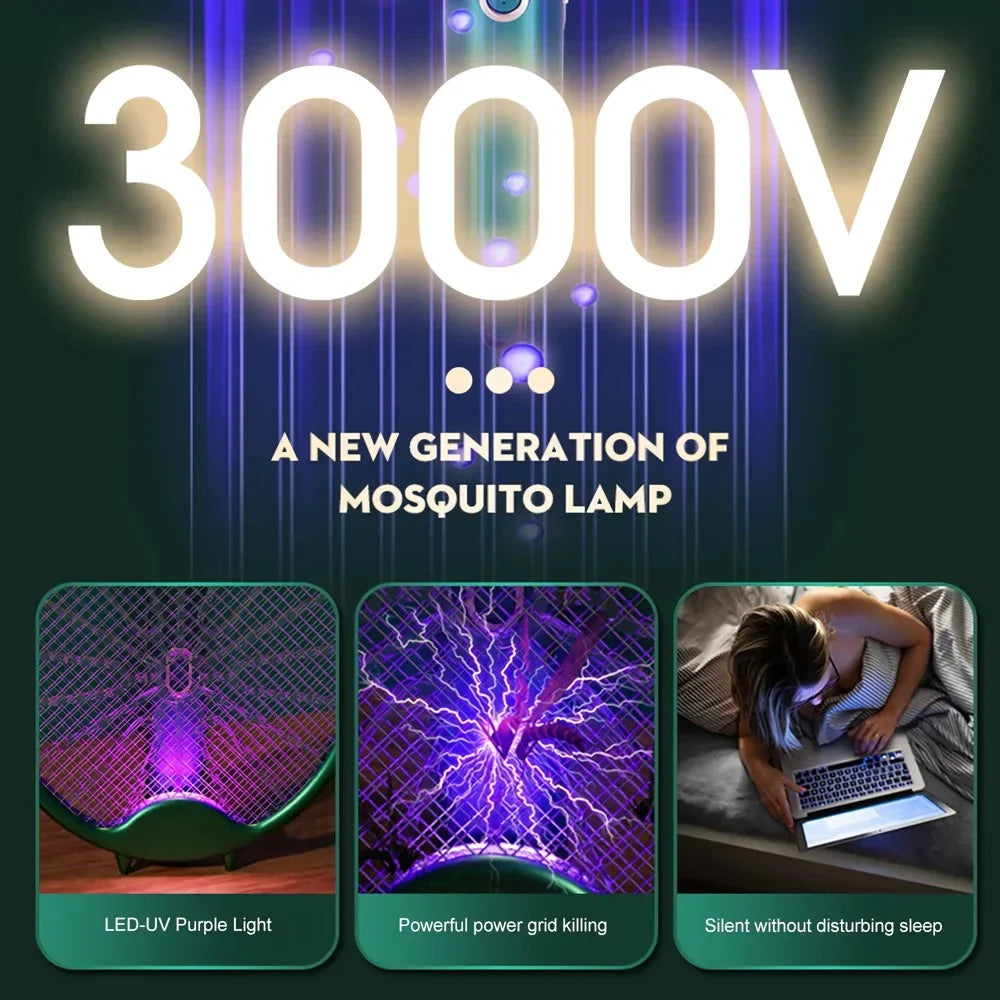 Electric Mosquito Racket with smart chip, powerful zapping grid, and compact foldable design for mosquito-free outdoor enjoyment