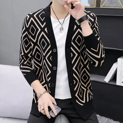Premium knitted cardigan sweater for men in various classic color options, featuring a soft, comfortable blend of materials and a modern, tailored fit.