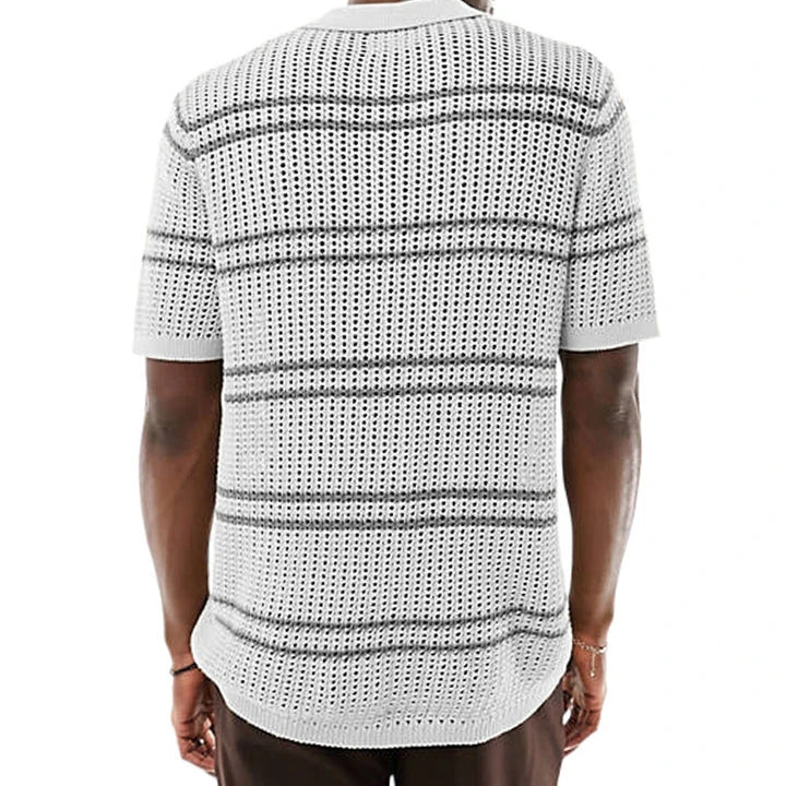 A classic men's knit cardigan with a stylish short-sleeve design, perfect for casual summer wear