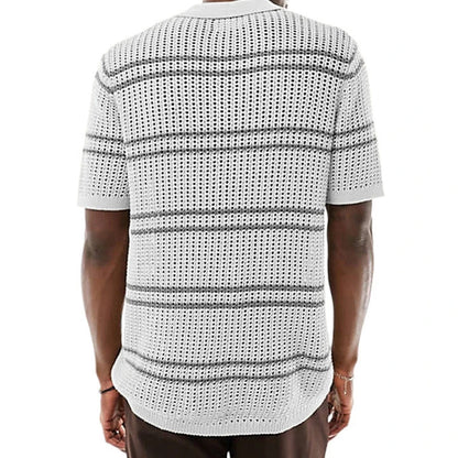 A classic men's knit cardigan with a stylish short-sleeve design, perfect for casual summer wear