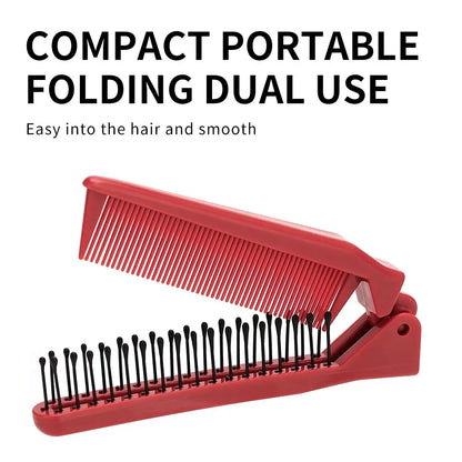 Red mini folding pocket comb with fine-tooth design, double-ended versatility, and compact, portable build