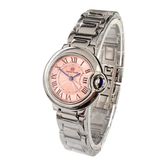 Stainless steel men's watch with large dial, calendar function, and adjustable band