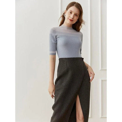 Elegant and comfortable women's half sleeve knitted top in black color with a stylish and sophisticated design