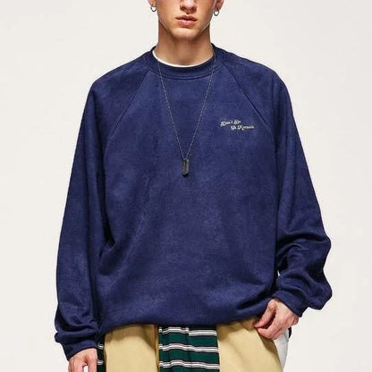 Cozy Embossed Faux-Suede Long-Sleeve T-Shirt in Blue with Unique Textured Design