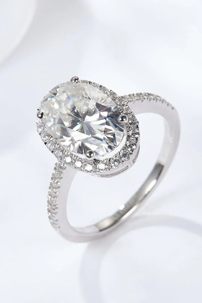 Exquisite 4.5 carat moissanite halo ring in 925 sterling silver with platinum plating