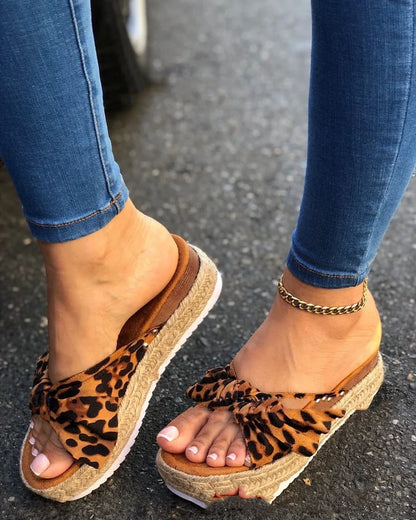 Premium hemp rope platform bow sandals with suede upper and PU sole for stylish and comfortable everyday wear
