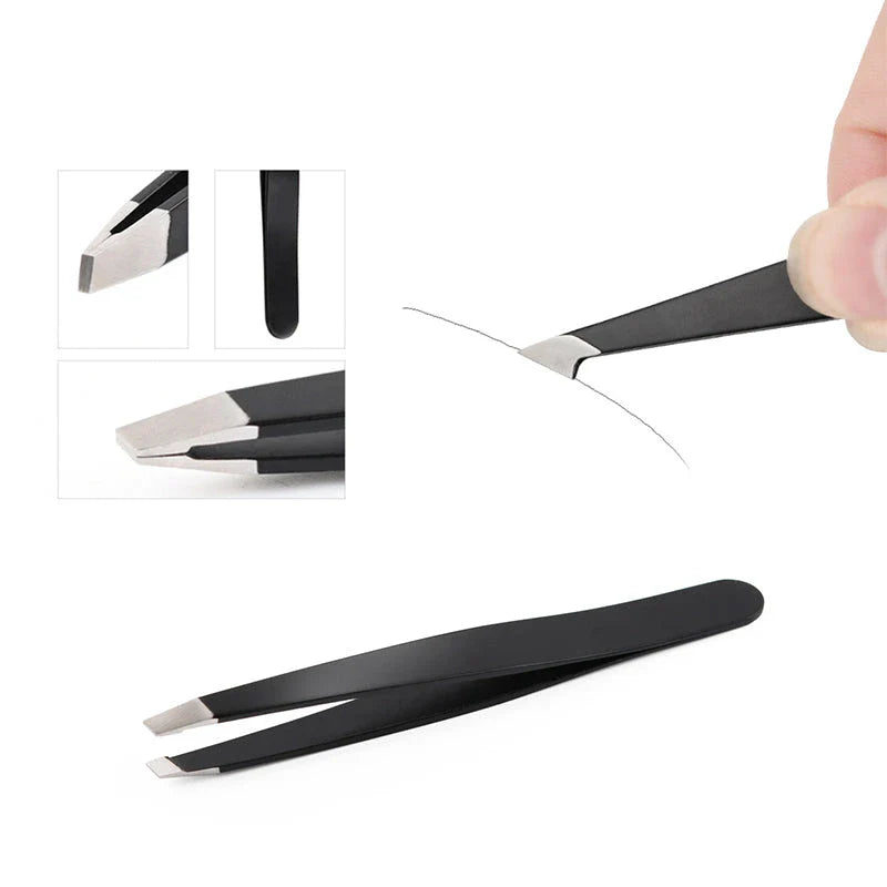 Professional Eyebrow Tweezers Set - 4-Piece Stainless Steel Grooming Kit for Precision Brow and Lash Care