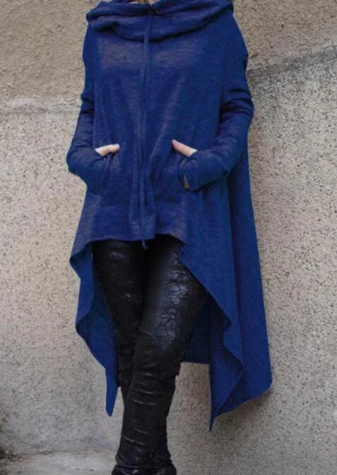 A cozy, loose-fit hooded sweatshirt in a stylish dark grey color, perfect for staying warm and comfortable during the fall and winter seasons.