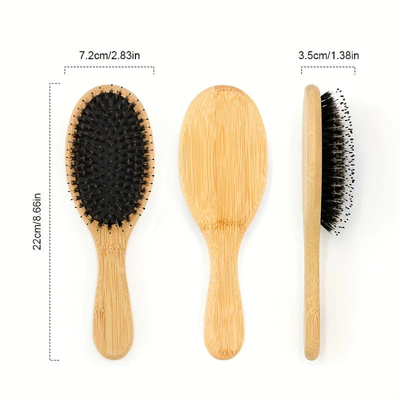 Natural Boar Bristle Hair Brush with Bamboo Handle for Detangling, Scalp Massage, and Frizz Control