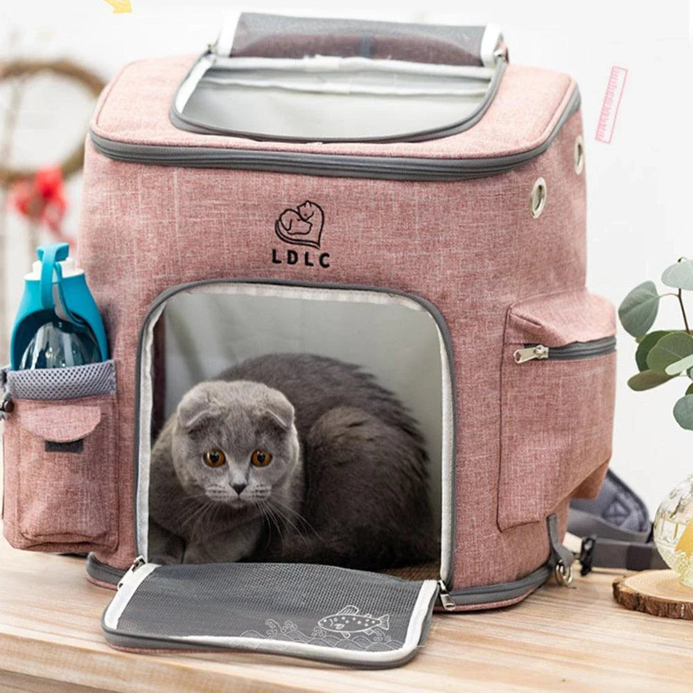 Melange Color Backpack Cat Carrier with Padded Interior, Breathable Mesh Panels, and Adjustable Straps for Comfortable Pet Transportation
