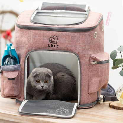 Melange Color Backpack Cat Carrier with Padded Interior, Breathable Mesh Panels, and Adjustable Straps for Comfortable Pet Transportation