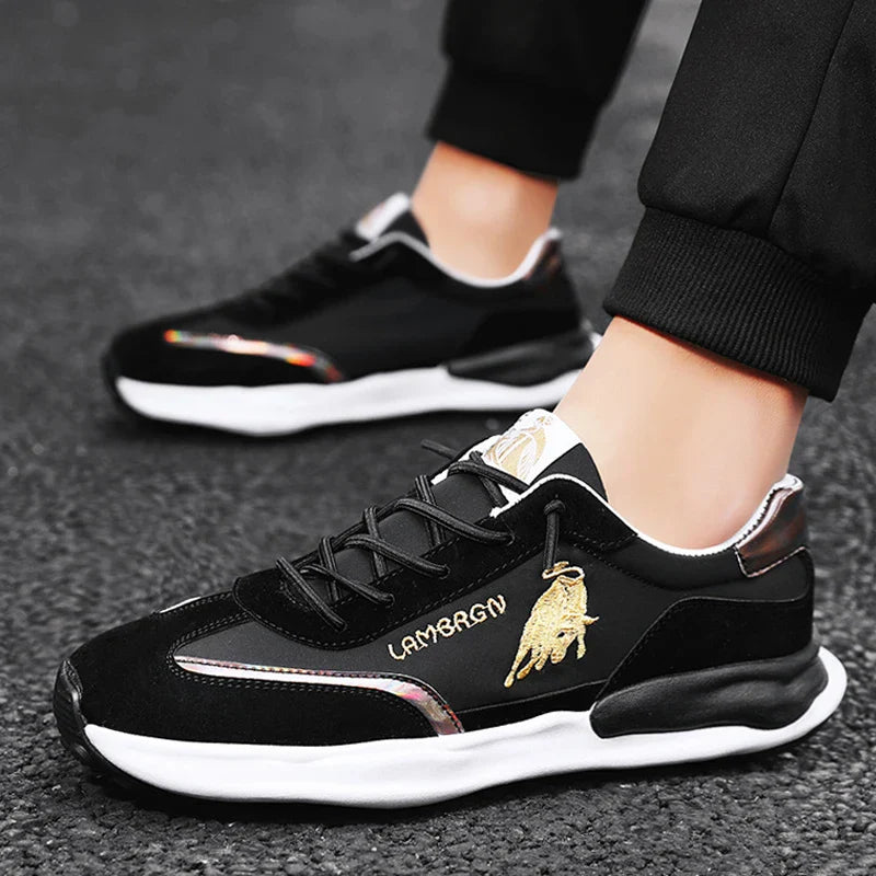 A pair of stylish, breathable men's casual shoes with a thick, durable rubber sole for enhanced comfort and traction.