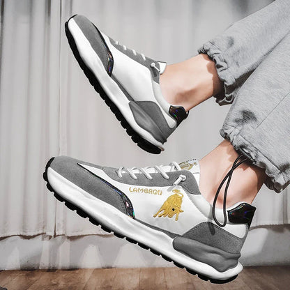 A pair of stylish, breathable men's casual shoes with a thick, durable rubber sole for enhanced comfort and traction.