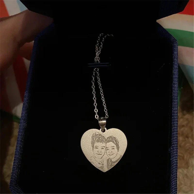 Personalized Photo Engraved Titanium Steel Necklace with Customizable Pendant