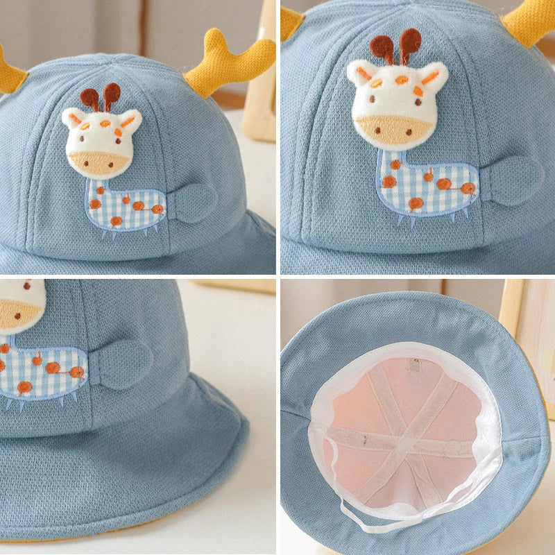 Adorable cartoon animal-themed baby sun hat with ears, providing sun protection and style for infants and toddlers