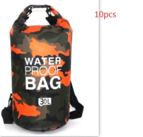 Rugged waterproof backpack made of durable ripstop polyester, perfect for outdoor adventures like hiking, camping, and beach trips.