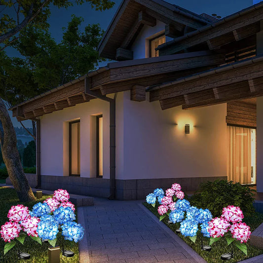 Captivating Hydrangea Rose Solar LED Garden Lights that effortlessly illuminate outdoor spaces with natural elegance