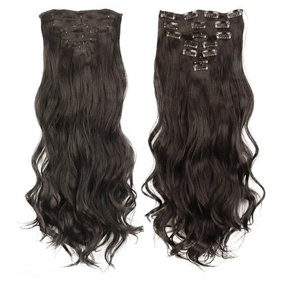 Long wavy ombre clip-in hair extensions with a voluminous, glamorous look