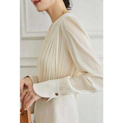 Elegant long sleeve top and wide leg pants set in solid color for stylish autumn wear