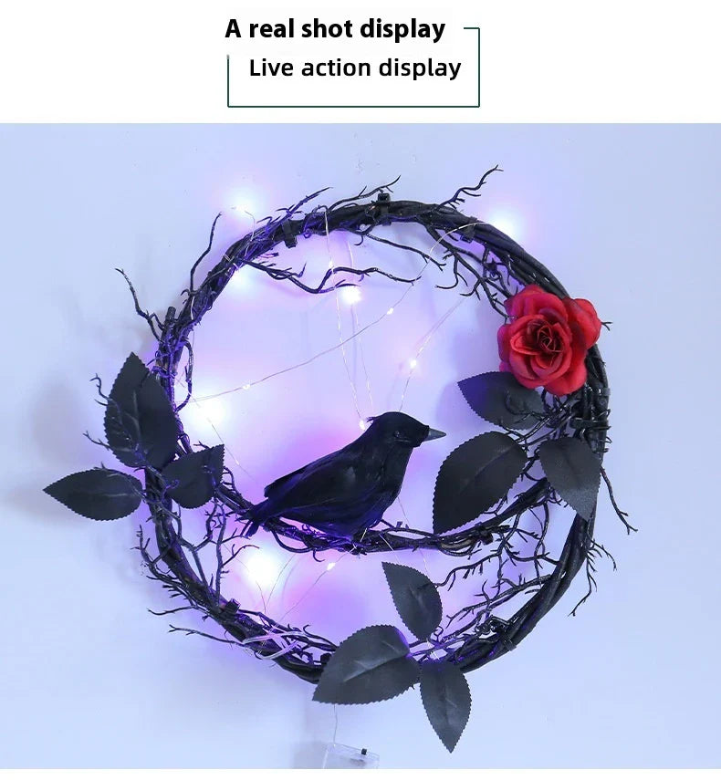 Glowing Dead Wood Black Crow Halloween Garland Decoration with Eerie Lighting Effect