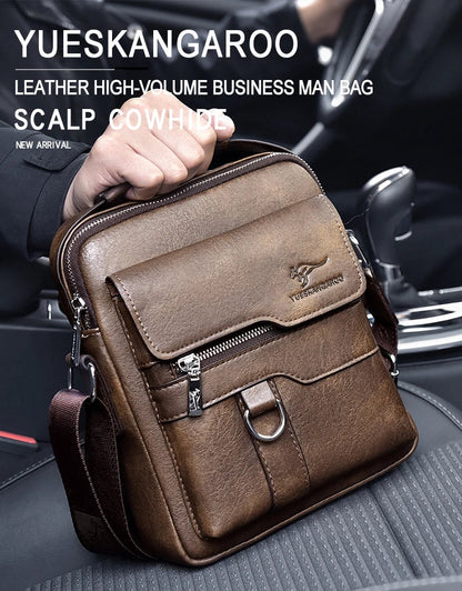 Fashionable casual men's Korean-style satchel bag made of premium PU leather with multiple compartments and adjustable strap