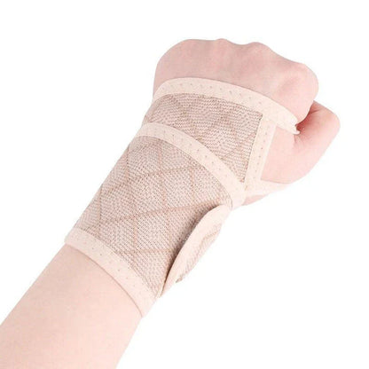 Premium sports wrist brace made of breathable spandex material with adjustable compression for customized support and pain relief during physical activities.