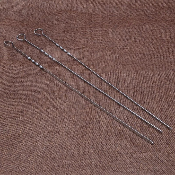 Set of 10 durable flat stainless steel barbecue skewers for secure and hassle-free grilling