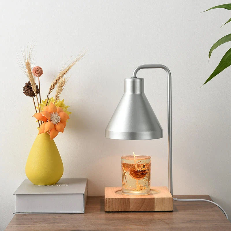 Nordic Candle Warmer Table Lamp with silver iron body, dimmable function, and candle warmer for aromatherapy