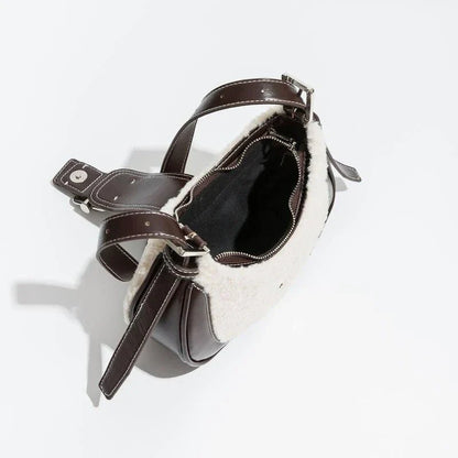 Chic Leather Half Moon Shoulder Hobo Bag - Premium Quality Luxury Handbag with Durable Faux Fur and PU Leather Construction