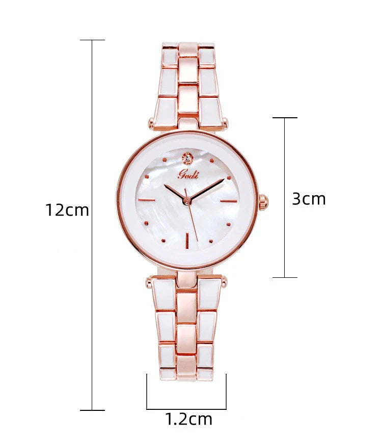 Elegant steel-strap women's watch with minimalist design and quartz movement for timeless style and reliable performance