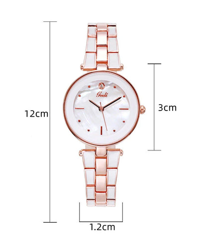 Elegant steel-strap women's watch with minimalist design and quartz movement for timeless style and reliable performance