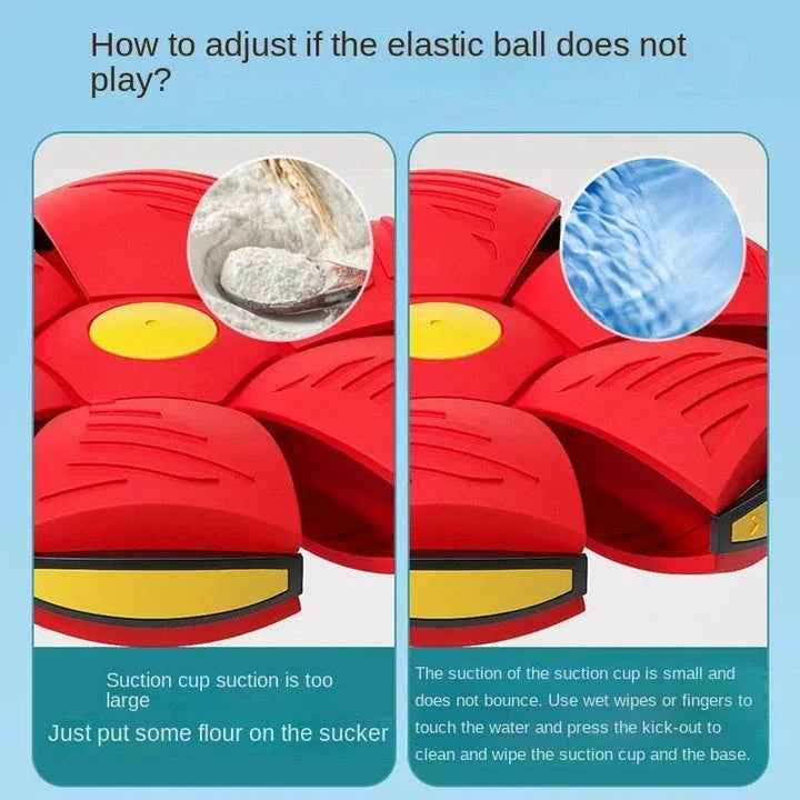 Transforming dog toy with UFO-shaped ball that changes shape for interactive outdoor play