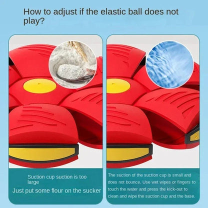 Transforming dog toy with UFO-shaped ball that changes shape for interactive outdoor play