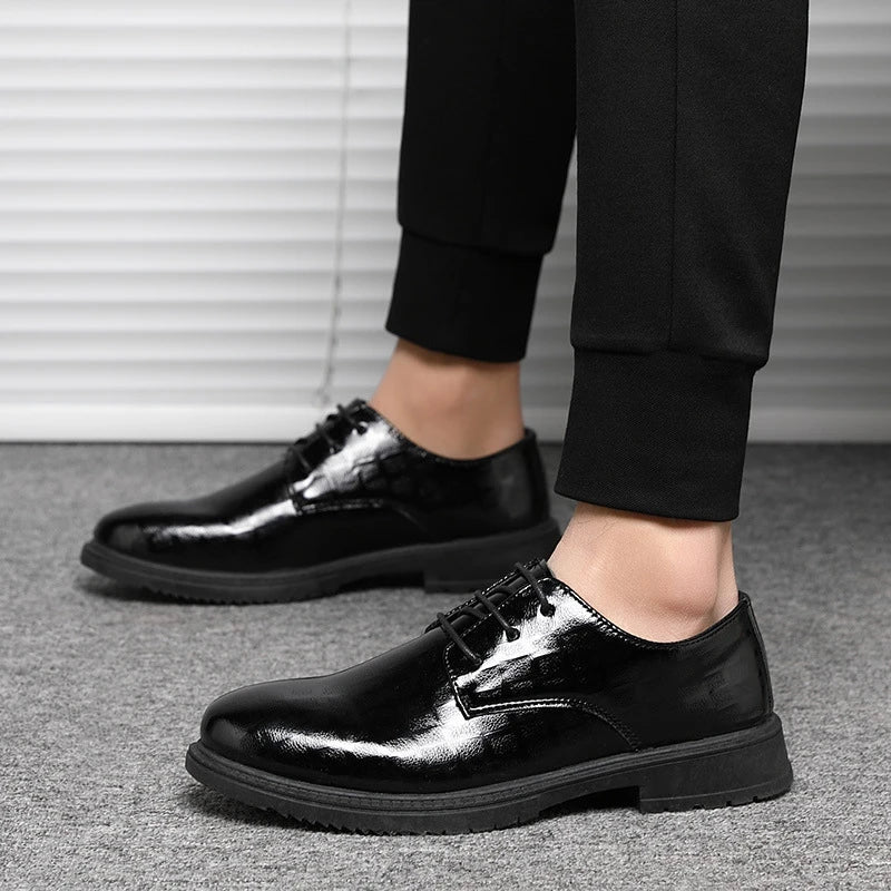 Men's waterproof, breathable, versatile black business casual shoes with durable rubber sole and comfortable PU insole