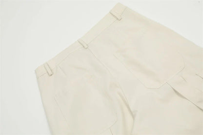 Premium pleated overalls for men with ribbon pockets, available in black and apricot colors, sizes S-XL