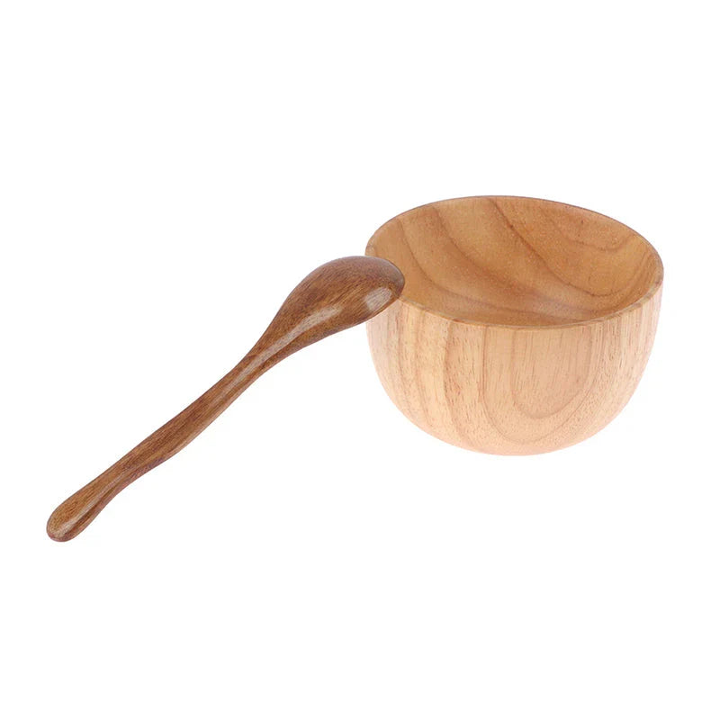 Handcrafted wooden facial mask bowl and spoon set for mixing and applying skin care products