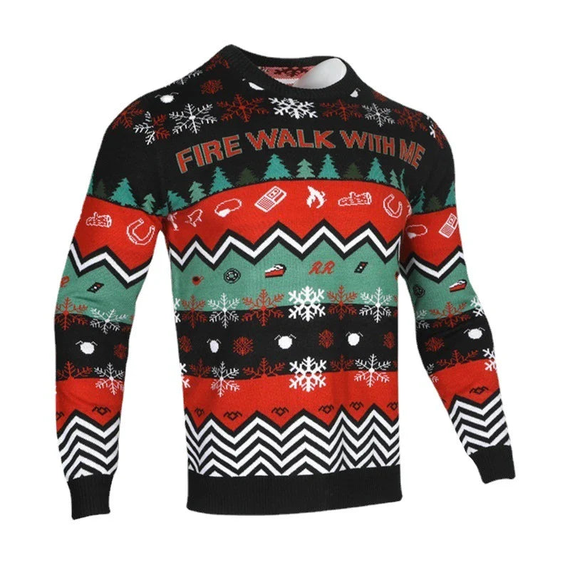 Stylish men's round neck Christmas sweater in various festive colors