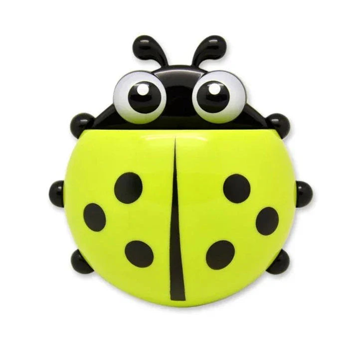 Colorful ladybug-shaped toothbrush holder with suction cup for easy wall mounting and organized storage