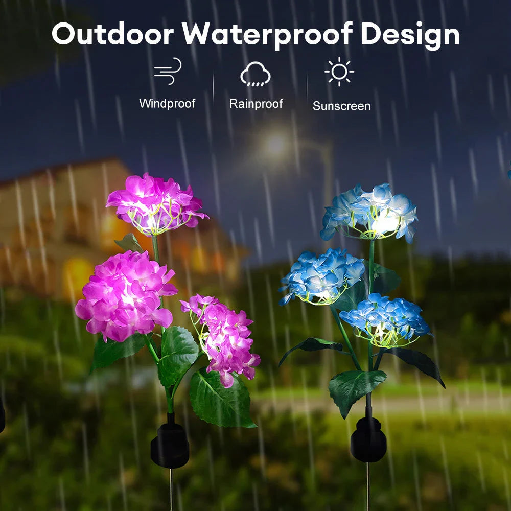 Captivating Hydrangea Rose Solar LED Garden Lights that effortlessly illuminate outdoor spaces with natural elegance
