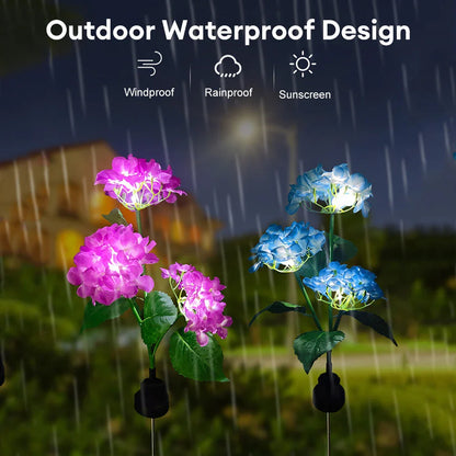 Captivating Hydrangea Rose Solar LED Garden Lights that effortlessly illuminate outdoor spaces with natural elegance