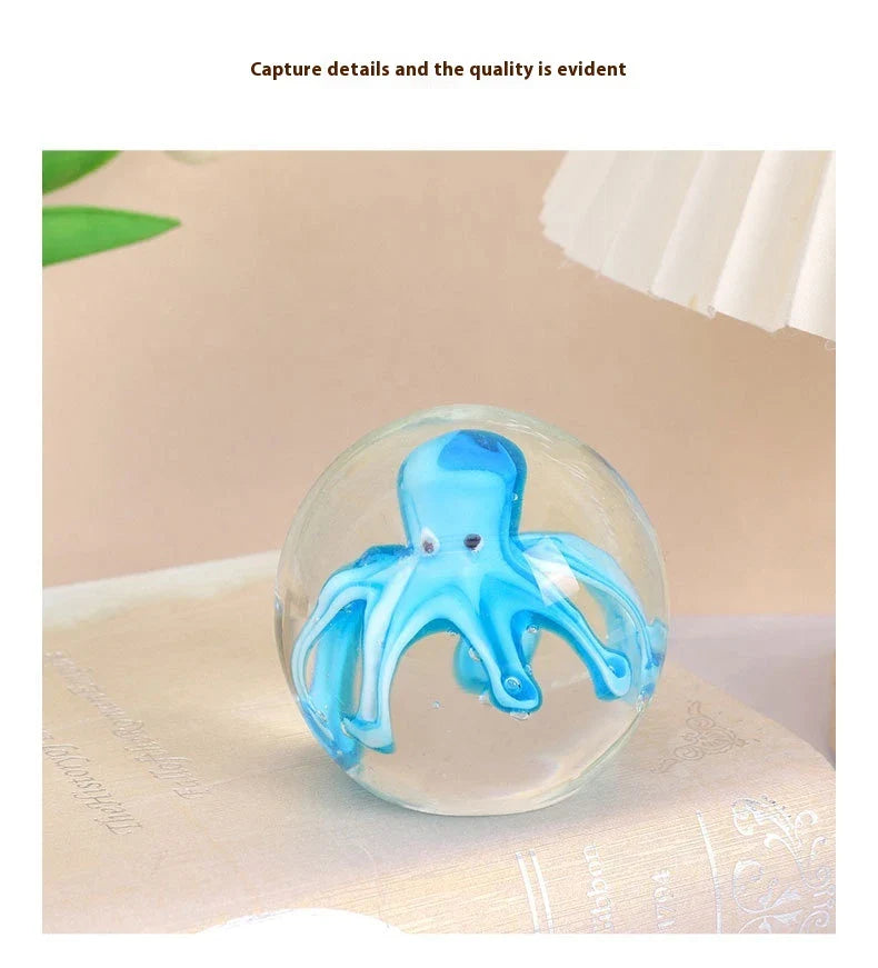 Handcrafted glass octopus decoration for windshield washer fluid, available in ocean blue and tea brown colors