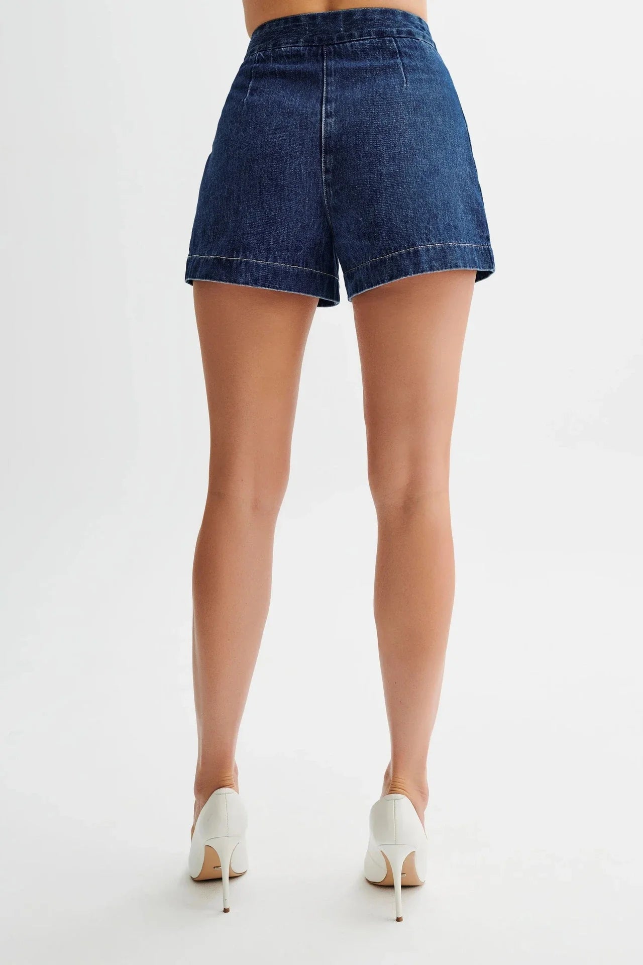 Sleeveless denim button-up top and high-waisted shorts set for women's summer fashion