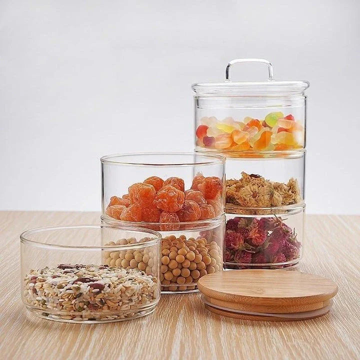 Premium 3-Layer Glass Food Storage Jar with Airtight Bamboo Lid for Storing Dry Goods, Leftovers, and Snacks