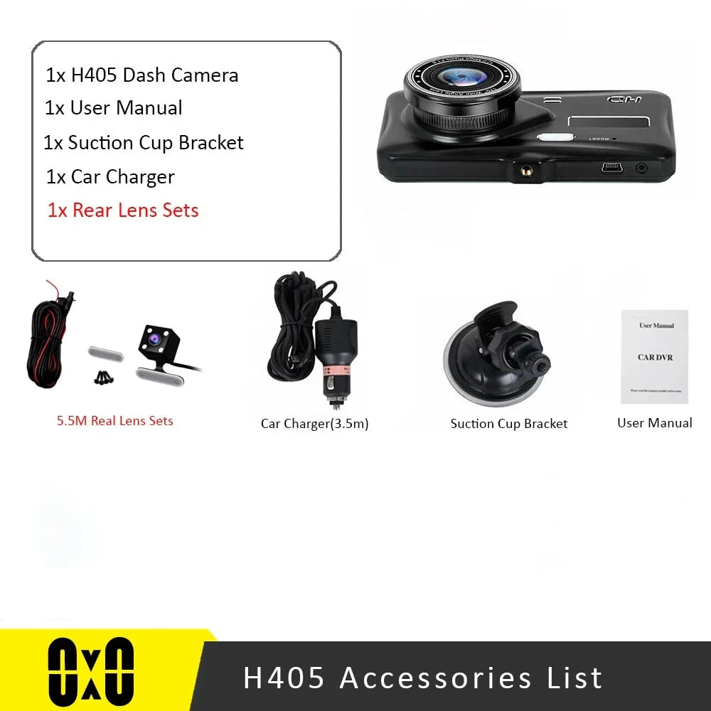 1080P Full HD Dual Dash Cam with Night Vision and 170 Degree Wide Angle Lens